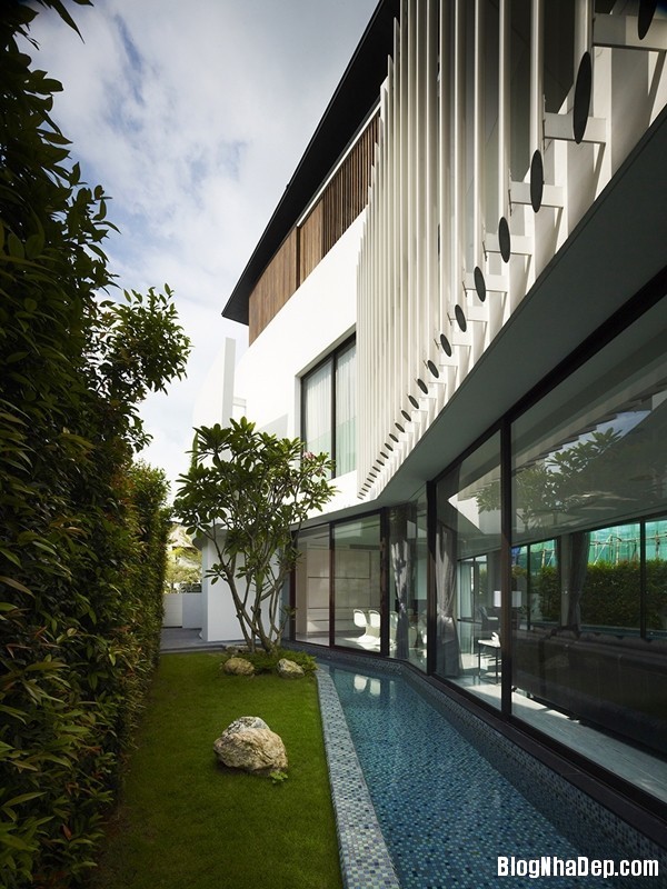 Căn biệt thự xanh mát có cấu trúc hình boomerang ở Singapore